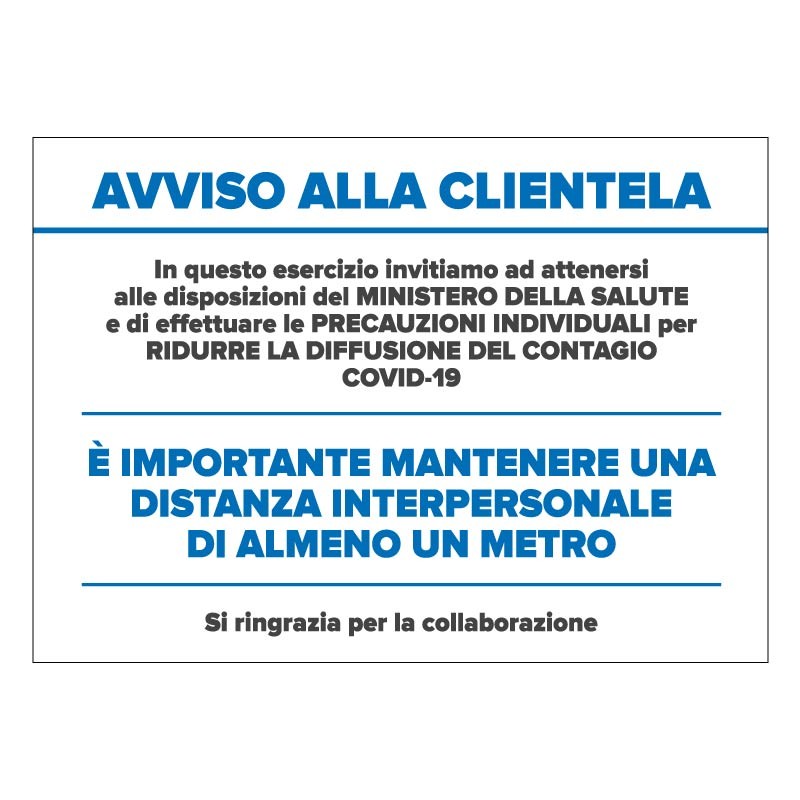 Avviso alla clientela sul rispetto distanze di sicurezza covid-19